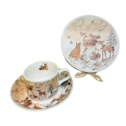 К-КТ ЧАША ПОРЦ. ЗА КАФЕ С ЧИНИЙКА КОЛЕДНА С ЕЛЕНИ Ф7,574см Н5,5см ПОД.КУТ.