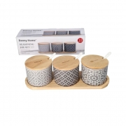 К-КТ 3бр. БУРКАНИ КЕРАМ. С БАМБ. КАПАК С ЛЪЖИЧКИ Ф9см Н7см СИВИ Danny Home T04-24