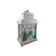 КОЛЕДНА УКРАСА ФЕНЕР СВЕТЕЩ БЯЛ СНЕЖКО 3 СВЕЩИ 30*18*11,5см 