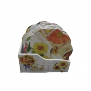 К-КТ 6бр.ПОДЛОЖКИ ЗА ЧАШИ КАФЕ С ПОСТАВКА МДФ Ф10,5см СЛЪНЧОГЛЕД 