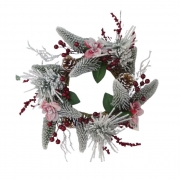 ВЕНЕЦ КОЛЕДЕН Ф35см СНЕЖЕН КОЛ.ЗВЕЗДИ И ЧЕРВ.ТОПЧЕТА