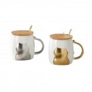 ЧАША ПОРЦ. ЗЛАТНА КОТКА С КАПАЧЕ И ЛЪЖИЧКА 470мл Ф8,5см Н10см