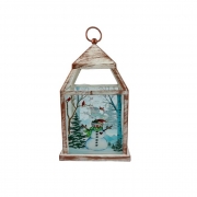 КОЛЕДНА УКРАСА ФЕНЕР СВЕТЕЩ БЯЛ СНЕЖКО С LED ЛАМПИЧКИ 26,5*15,5см