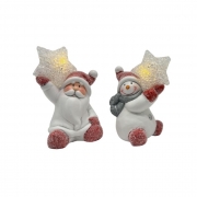 СВЕЩНИК КОЛЕДЕН КЕРАМ. ДЯДО КОЛЕДА/СНЕЖКО СЪС ЗВЕЗДА СВЕТЕЩ 12см