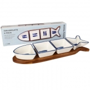 К-КТ 4бр. КУПИЧКИ ПОРЦ. РИБКА С ДЪРВ. ПОСТАВКА 34,5*8,6*4,2см Danny Home 