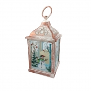 КОЛЕДНА УКРАСА ФЕНЕР СВЕТЕЩ БЯЛ СЪСТАРЕН СНЕЖКО 1 СВЕЩ 21*10см