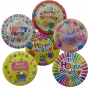 ЧИНИИ ЗА ПАРТИ НАДПИС HAPPY BIRTHDAY 6бр/пак. Ф23см  ХАРТИЯ големи 